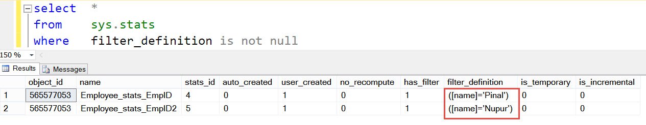 Statistics filtered display.
