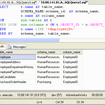 SQL Query2' results and messages window.