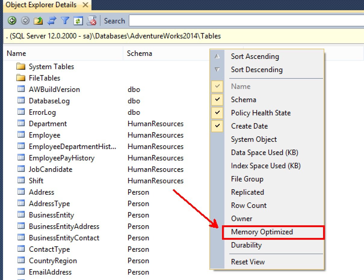 SQL Server Tables' Object Explorer.