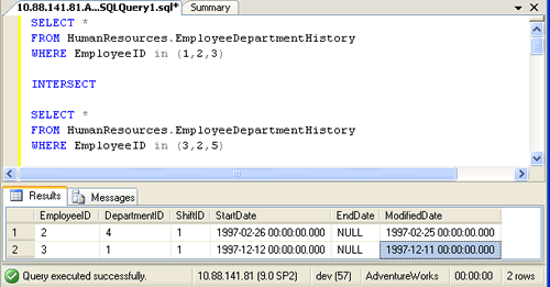 Sql server query results window.
