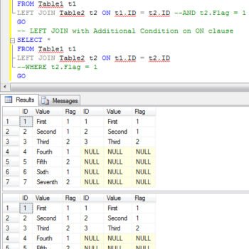 SQL server LEFT JOIN with ON clause.
