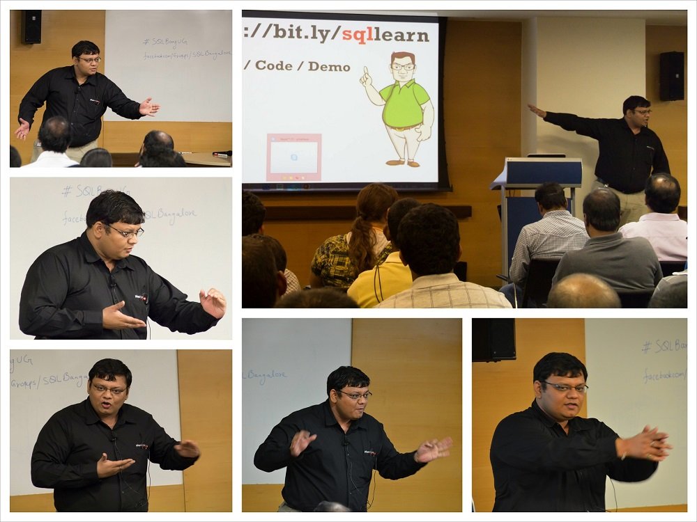 Man speaking at a tech conference on SQL.