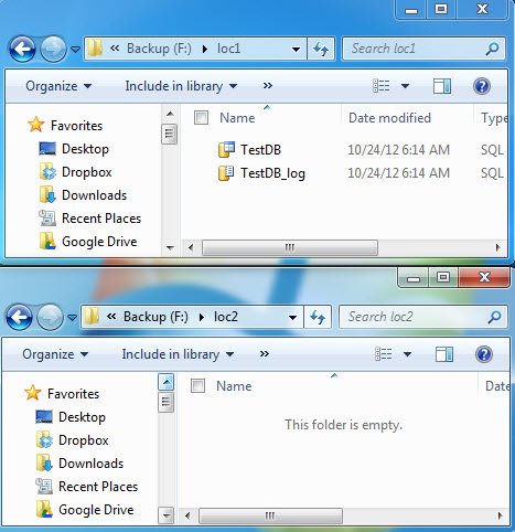SQL Server Management Studio Backup Folders.
