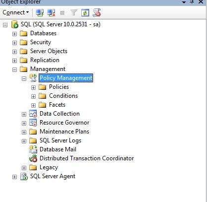 SQL Server Policy Management Tool Window.