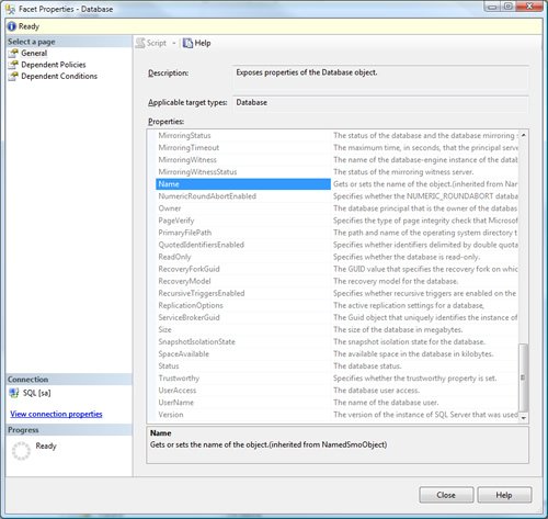 Facet Properties for Database.