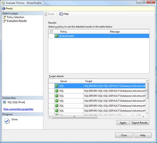 Evaluate policies tool window.