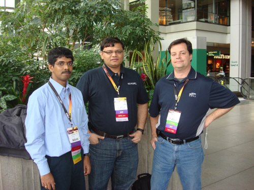 Three men posing for photo at SQL PASS Summit, Seattle 2009.