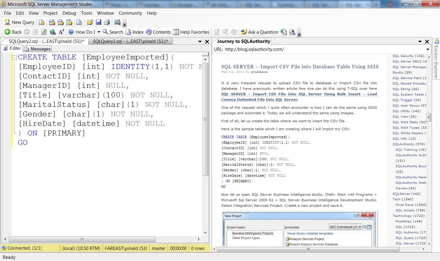 SSMS Browser tab.