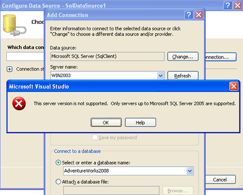 Server version not supported.