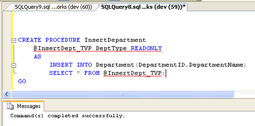SQL Server Management Studio procedure window.