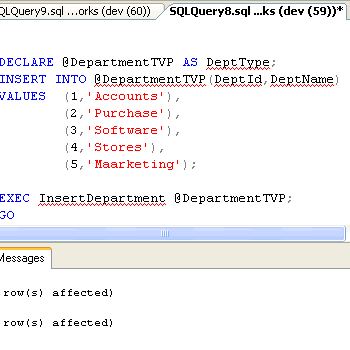 SQL Server Management Studio query window with script.