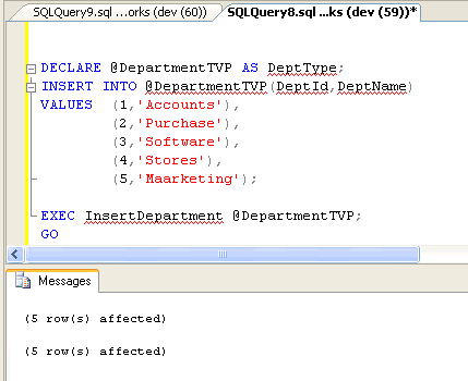 SQL Server Management Studio query window with script.