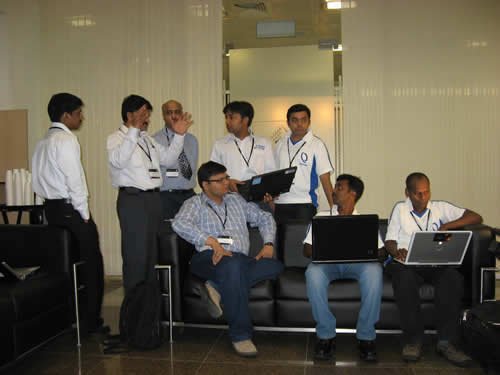 Group of professionals discussing in a conference room.