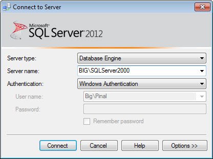 SQL Server authentication window.