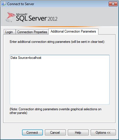 SQL Server connection window.
