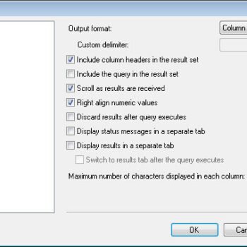 Right align numerics SQL Server query execution options.