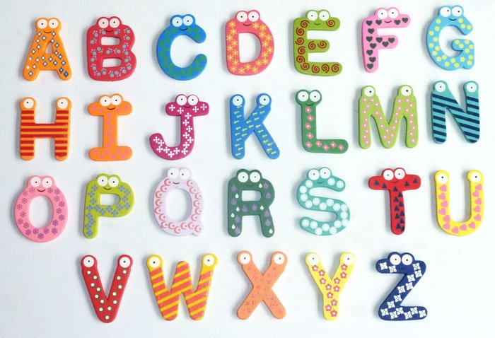 Colorful animated letter shapes.