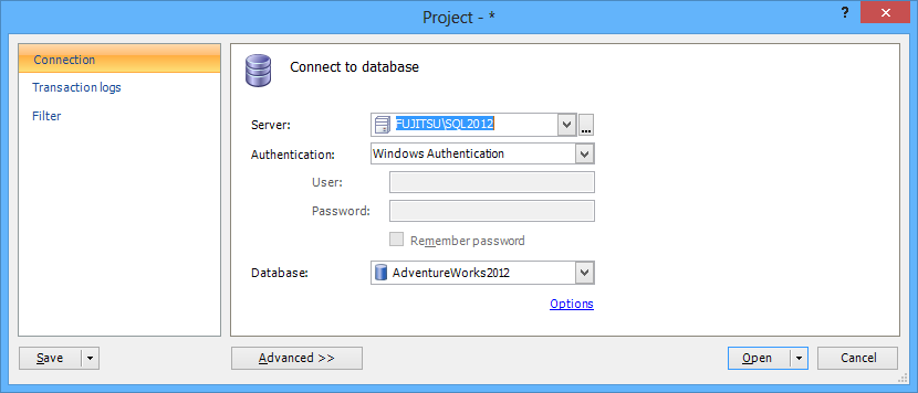 SQL join configuration.