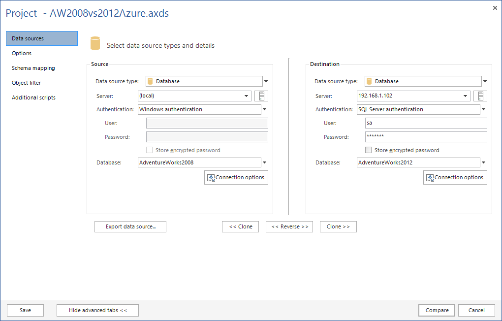 Database schema compare.