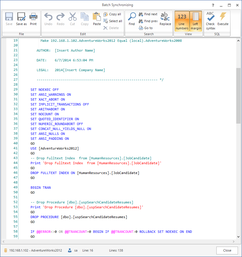 SQL Server schema compare tool.