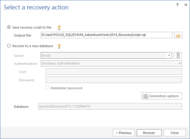 Recovery script for deleted SQL database.