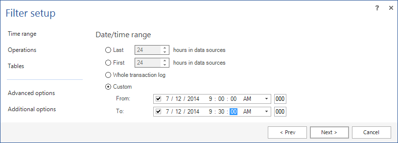 Filter Setup Window.