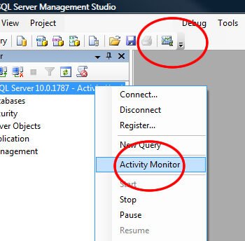 SQL Server Management Studio Activity Monitor.