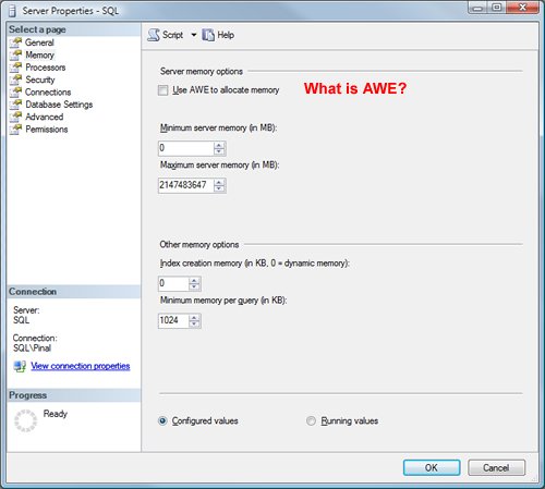 SQL Server Memory Settings.