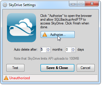 SkyDrive Settings.