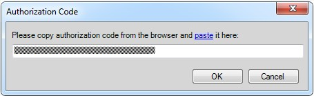 Authorization Code copy and paste dialog box.
