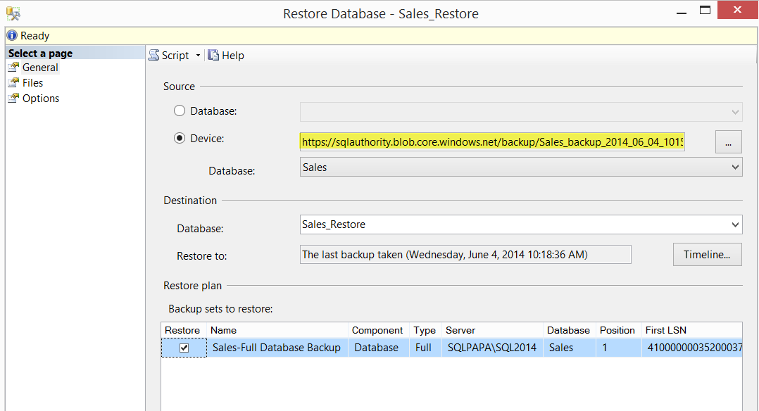 Restore database tool.