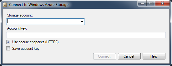Connect to storage account window.
