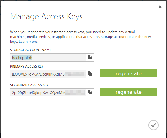 Regenerate storage access keys.