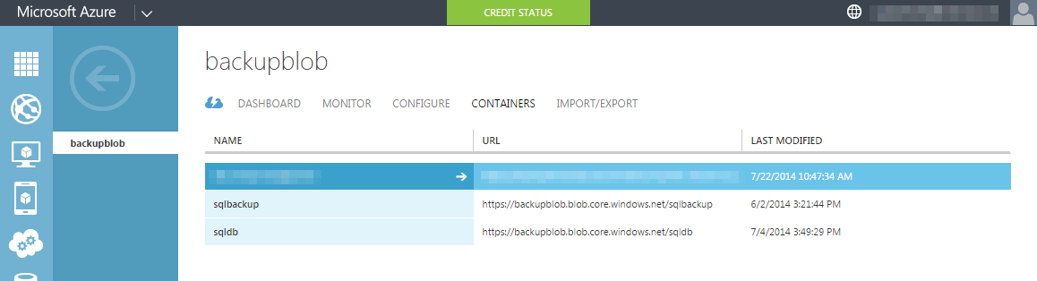 Container named backupblob.