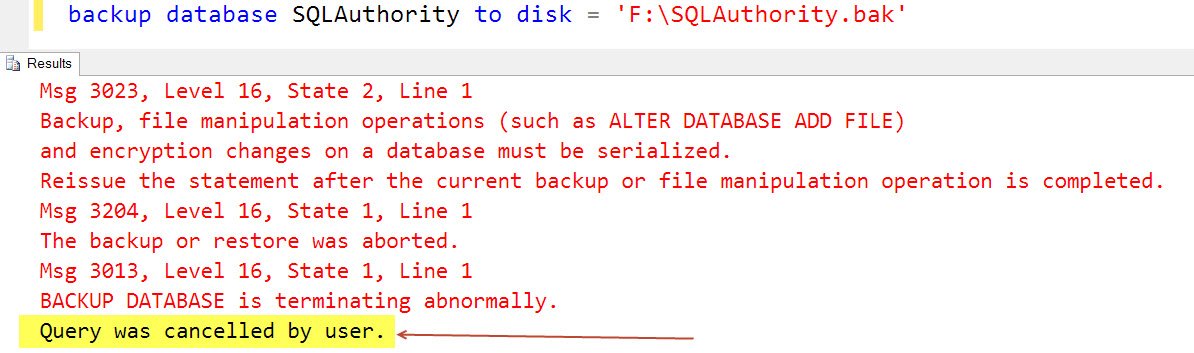 Query cancelled by user.
