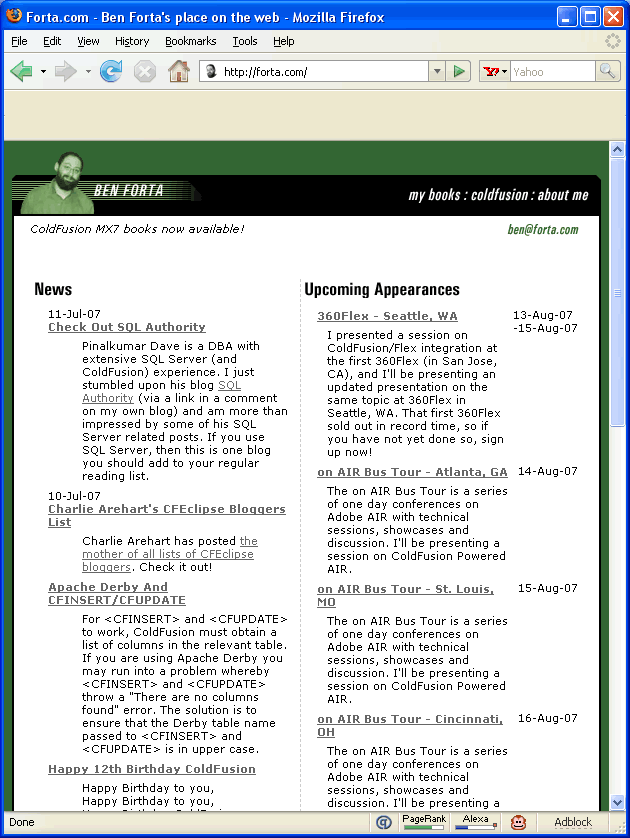 Ben Forta's website.