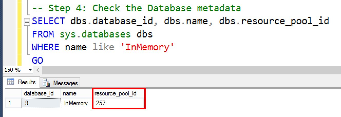 Database metadata query results.