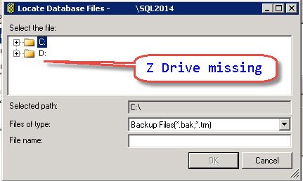 Database backup failure dialog.
