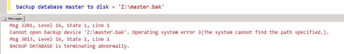 SQL Server error 3201, 16, 1.
