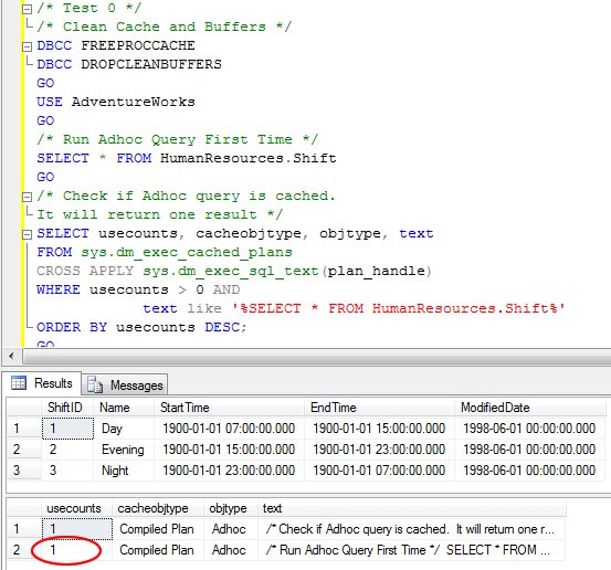 SQL Server query results for cached plans.