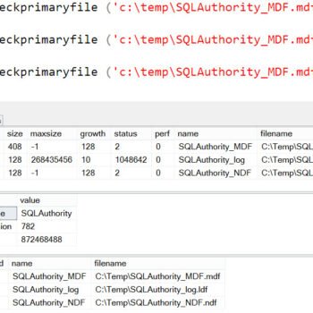 Check primary file of SQL Authority database.