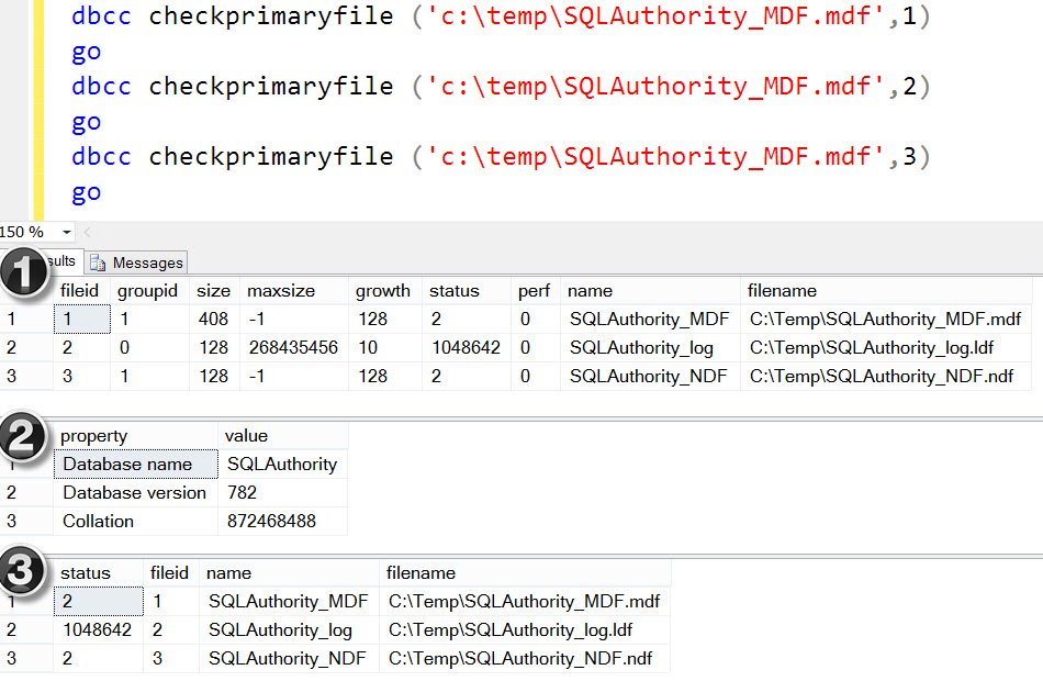 Check primary file of SQL Authority database.