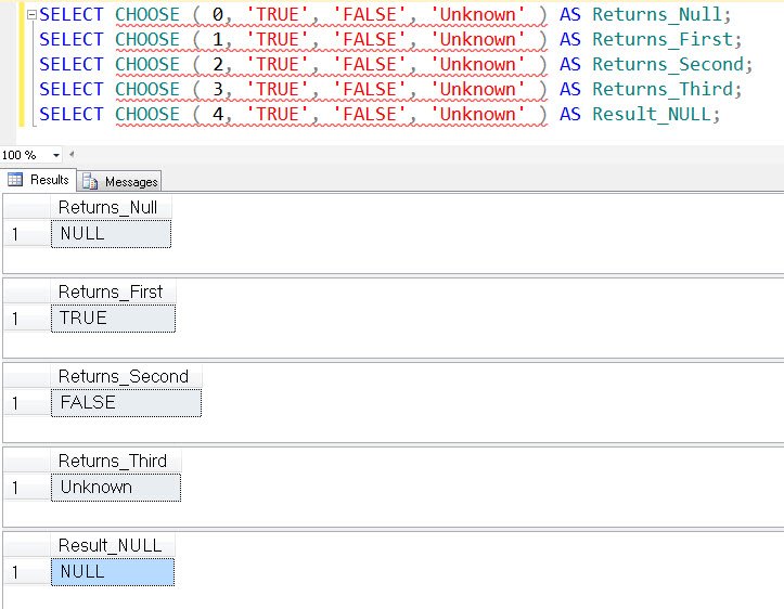 SQL Server logical function CHOOSE().