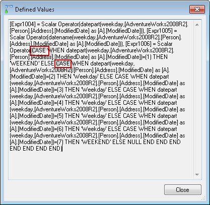 Dialog for defined values.