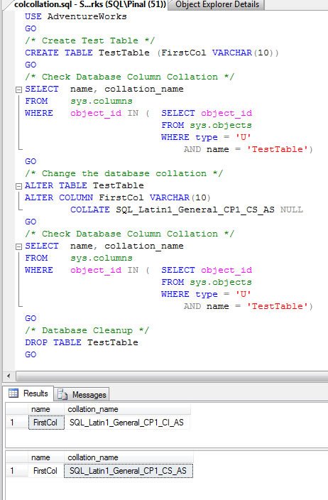 Database column collation.