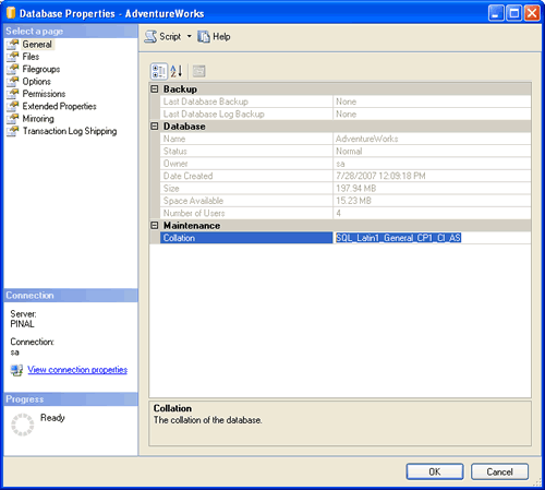 Database properties in AdventureWorks.