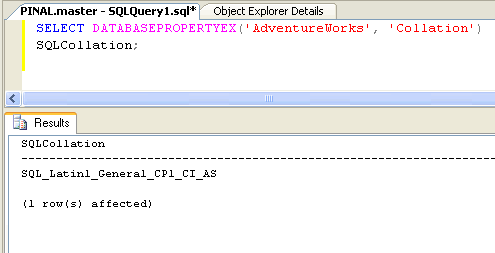 SQL Collation results in SQL Server.