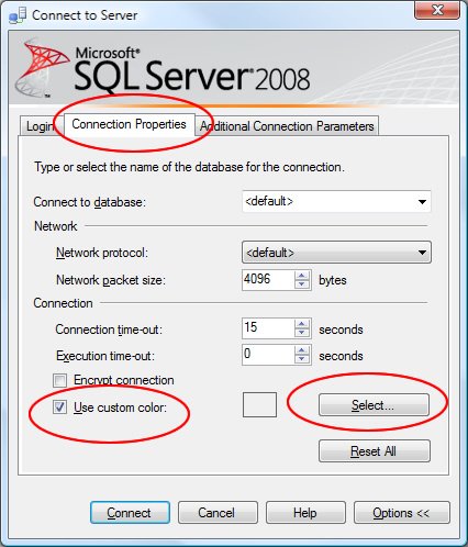 SQL Server 2008 connection window.