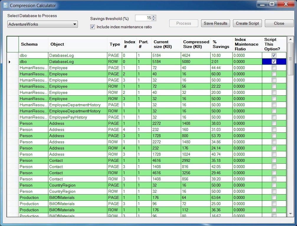 SQL Server Compression Calculator.