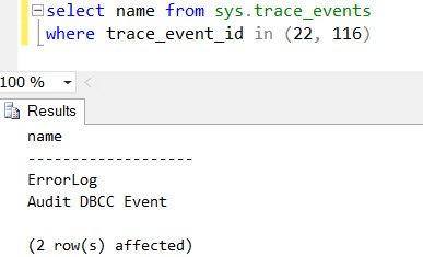 SQL Trace Events Window.